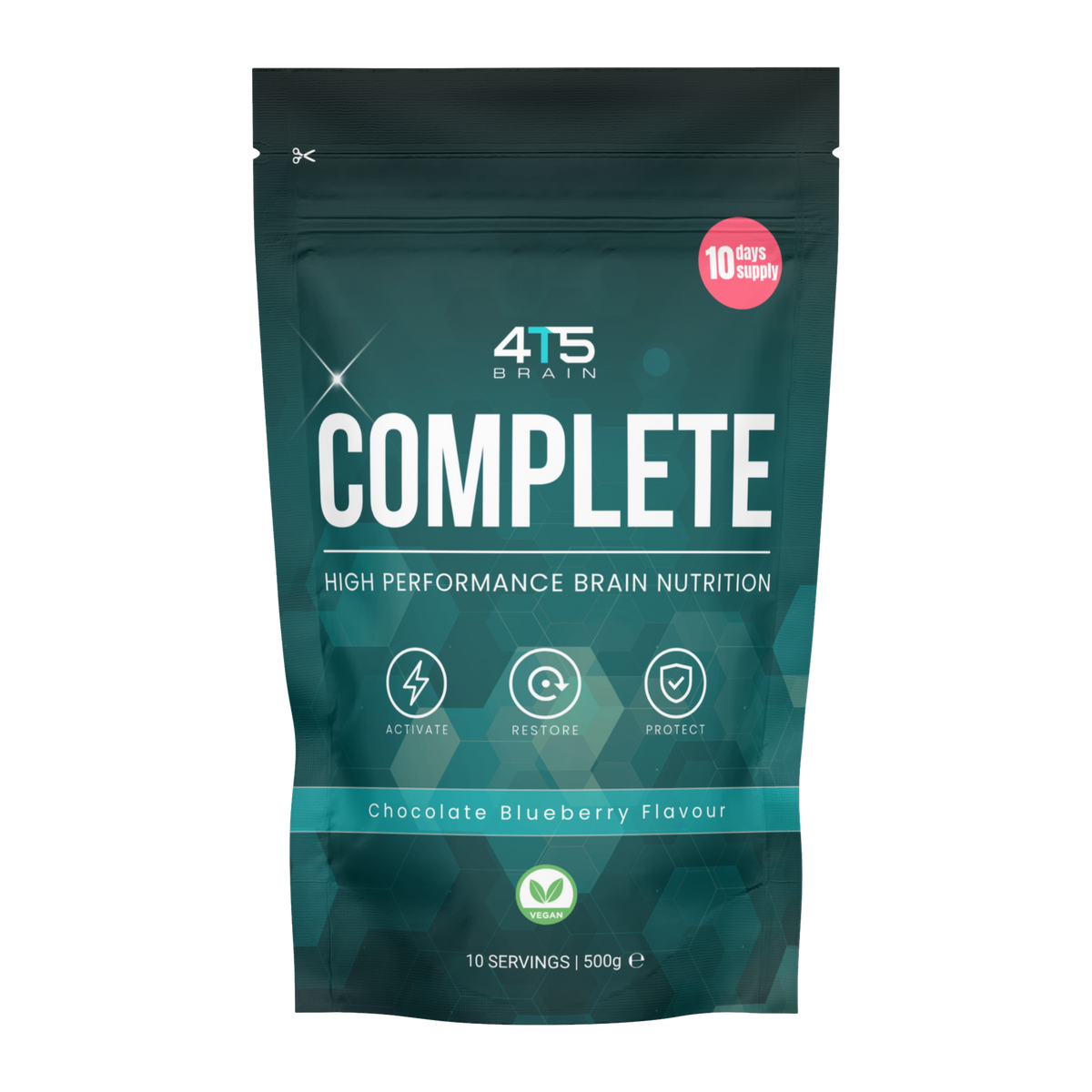 45Brain COMPLETE Beutel 500 g, Brain Nutrition Frühstückspulver Chocolate Blueberry, 10 Portionen